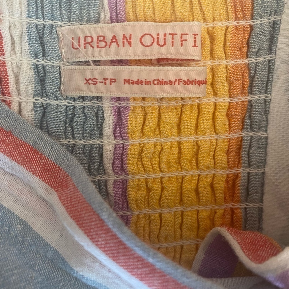 Urban Outfitters Linen Sundress XS Rainbow Colorful Button Front Beachy Vacay - Picture 11 of 12